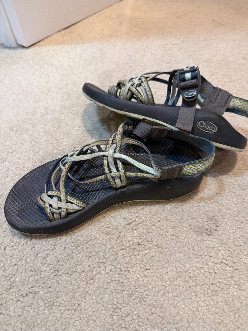 Chaco Sandals with Green and Yellow Webbing - Used and loved, but still great!